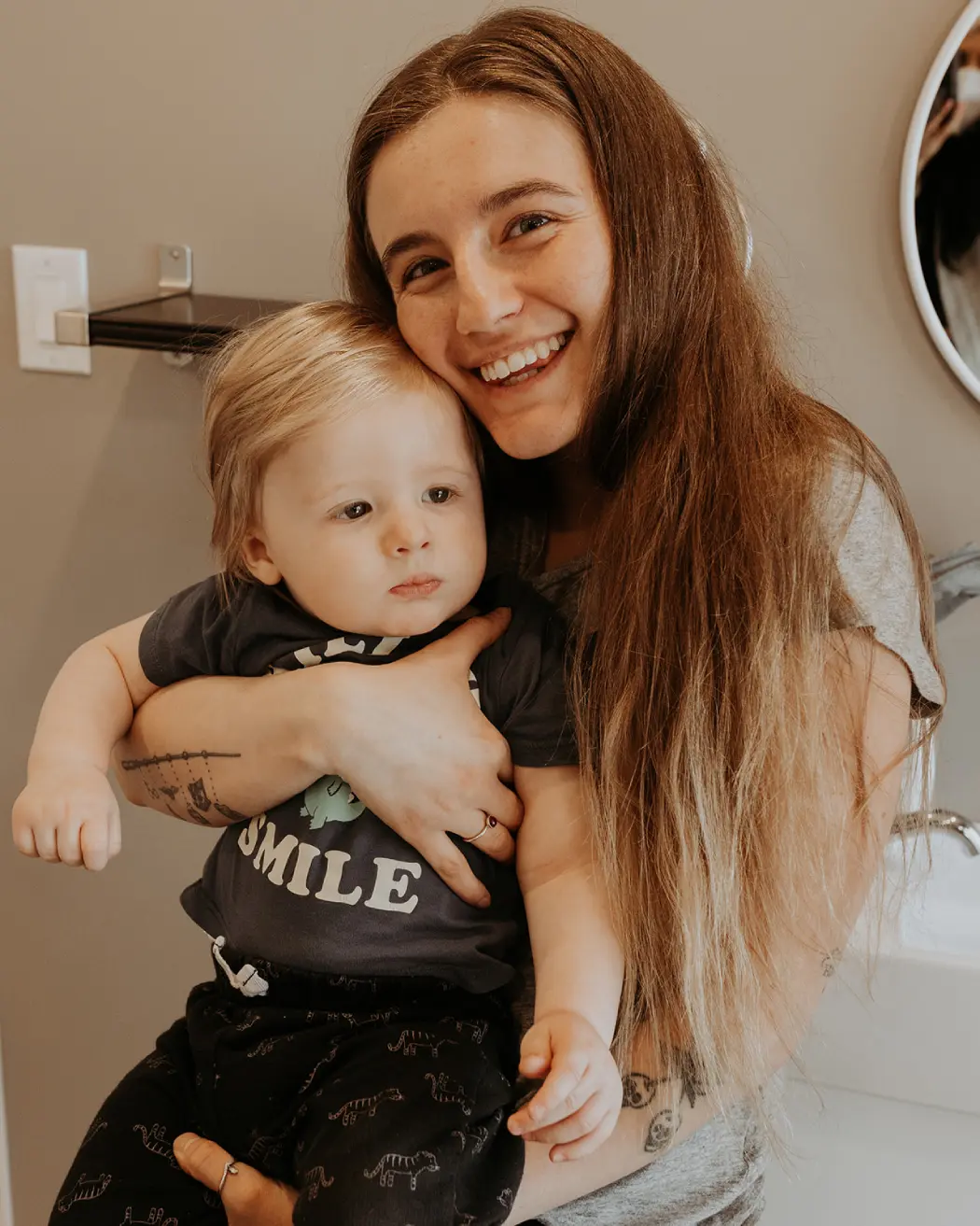 Mother with infant son in clinic